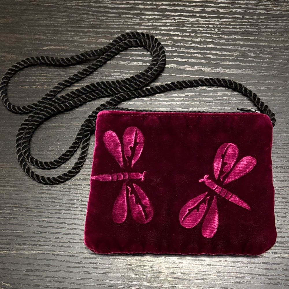 Plum Velvet Dragonfly Wristlet Crossbody